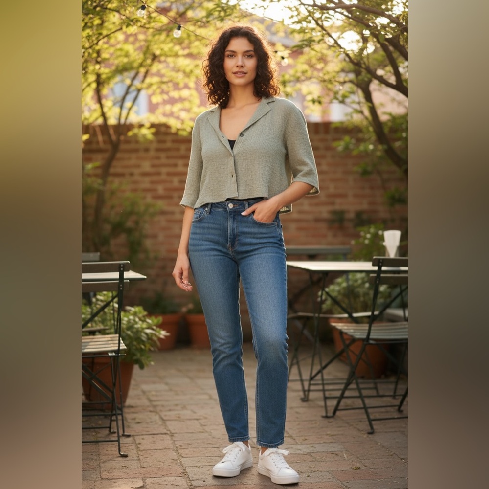 Andie Margarita Crop Button Up XS NWT | Aloe Green Soft Stretch Elevated Top